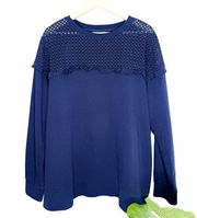 crown & ivy curvy navy blue eyelet ruffle yoke crewneck sweatshirt size 3X EUC