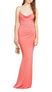 KATIE MAY Coral Surreal Ruched Side Gown L