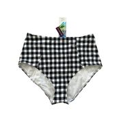 ADORE ME Black White Gingham Plaid High Waisted Bikini Bottom Sz L NEW