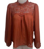 NWT Iris Sheer Crochet Detail Blouse