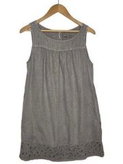 Artisan NY Dress Womens M Linen Embroidered Boho Lagenlook Pockets Scoop Gray