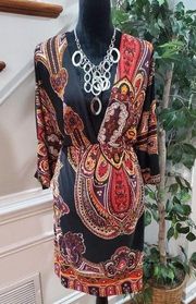 Cristinalove Black Paisley Polyester Long Sleeve Casual Knee Length Dress XL