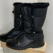 Khombu Bungee Women's Insulated Waterproof Black Leather Boots Size 9