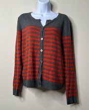 Merona Grey/Orange Striped Button Front Cardigan Sweater Women's Medium