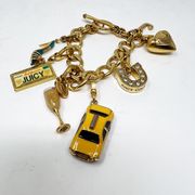 Juicy Couture Vintage Charm Bracelet Horse Shoe Taxi Champagne License Shoe Gold