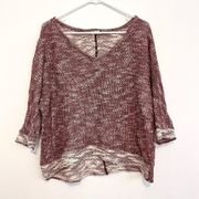 KUT FROM THE KLOTH STITCH FIX Nancy Marled Sweater Top Burgundy Red 3/4 Sleeve S