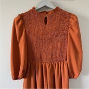 Roolee Smocked Midi Dress Burnt Orange NEW