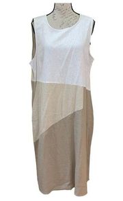 For Cynthia Sleeveless Linen Blend Colorblock Midi Dress Pockets A-line Sz XL