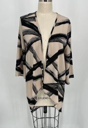 Poetry Women's Open Front Kimono Jacket Sz S Beige Black 3/4 Sleeve Sheer