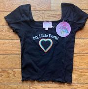 Dolls Kill x My Little Pony Black Cropped T Shirt rainbow heart Vintage S NWT