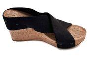 Lucky Brand "Miller" Cork Wedge Sandals with Black Linen Textile Straps