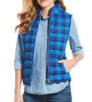 Draper James Blue Buffalo Plaid Puffer Vest Sz.0