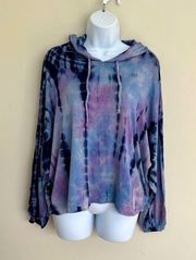 Vintage Havana NWT  Blue Purple Tie Dye Lightweight Jersey Hoodie Women’s Medium