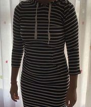 Black and white stripe hooded dress