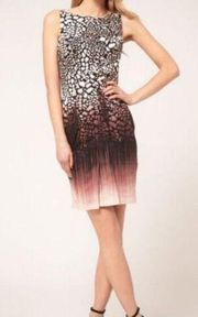 Karen Millen Animal Print Sleeveless Bateau Neck Black/Pink Sheath Dress Size 8