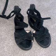 - Louis et Cie black leather suede sandals with tie top gladiator 7