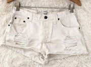 Riley distressed denim shorts in off white