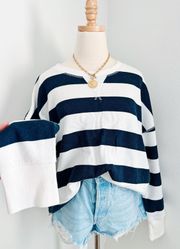 Blue & White Striped Crewneck Pullover