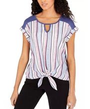 Iz Byer  Striped Tie-Front Top Size M Reg $36 NWT. 
Front 100% Cotton
Back 98% R