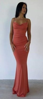 KATIE MAY Surreal Cowl Back Evening Dress in Coral Size Large