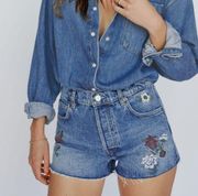 Reformation Jeans Charlie Fauna Floral Embroidery High Rise Jean Shorts Size 24