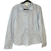 Garnet Hill Essential Printed Cotton Button Down Shirt Cotton Blue Polka Dot