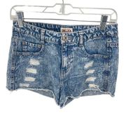 Mudd Womens Jean Shorts Distressed Shortie Cotton 5 Pocket Mid Rise Blue 7