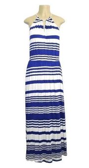 Milly Womens Size M Blue & White Striped Fit & Flare Sleeveless Maxi Dress