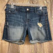 Rock & Republic Bumbershoot Studded Distressed Cut Off Jean Shorts, 14