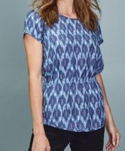 Toad & Co Blue Shadow Ikat Print Peplum Blouse Size Large