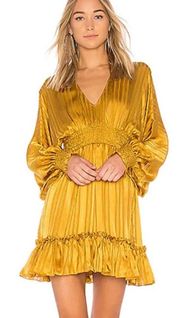 Ulla Johnson Odette Silk Balloon Sleeve Mini Dress Gold Yellow Marigold US 2