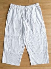 100% Linen Relaxed Fit Banded White Pants Size 14