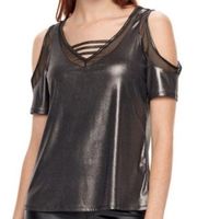 Rock & Republic Metallic Cold Shoulder Blouse Tee