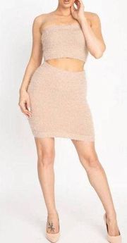 Iris Basic Champagne Fuzzy Tube Top & Skirt Set size Large