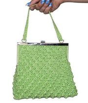 Vintage 90s Lime Green Crochet Coin Purse Handbag