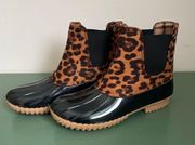 Nature Breeze Rubber Rain Boot Black and Leopard Print Pull On