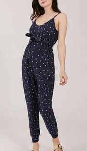 A Pea In The Pod Luxe Maternity Jumpsuit Navy Blue with Tiny White Flowers sz. S