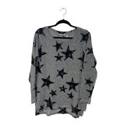 Soft Surroundings Gray Black Stars High Low Crewneck Sweater Small