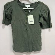 NWTs Bohme Olive Green Button Tee