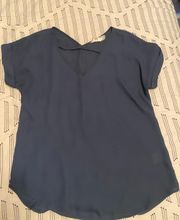 Navy Blue V Neck Blouse