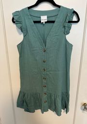 Here Again Porcelain Green Linen Dress