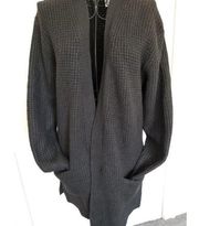 Caslon Womens Open Front Cardigan Sweater Black Side Slits Ribbed Cuffs Size XS