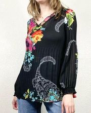 Allison Taylor Black Floral Long Sleeve Blouse