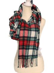 J. Crew Green/Red Plaid Wool Blend Fringed Neck Wrap Scarf Made in Italy