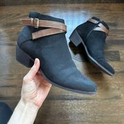 Jennica Faux Suede Ankle Booties Black Brown size 10
