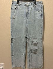 Acid Wash Loose Leg Jeans w/ Rips