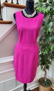 Land's End Women's Solid Pink Viscose Round Neck Sleeveless Knee Length Dress M