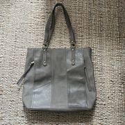 leather patch grey shoulder bag