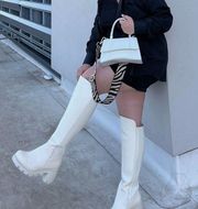 Knee High Chunky Boots Off White Cream Wide Calf 