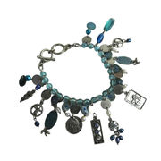 Cookie Lee Toggle Charm Bracelet Beaded Blue Silver Tone Coin Angel Faith Shell